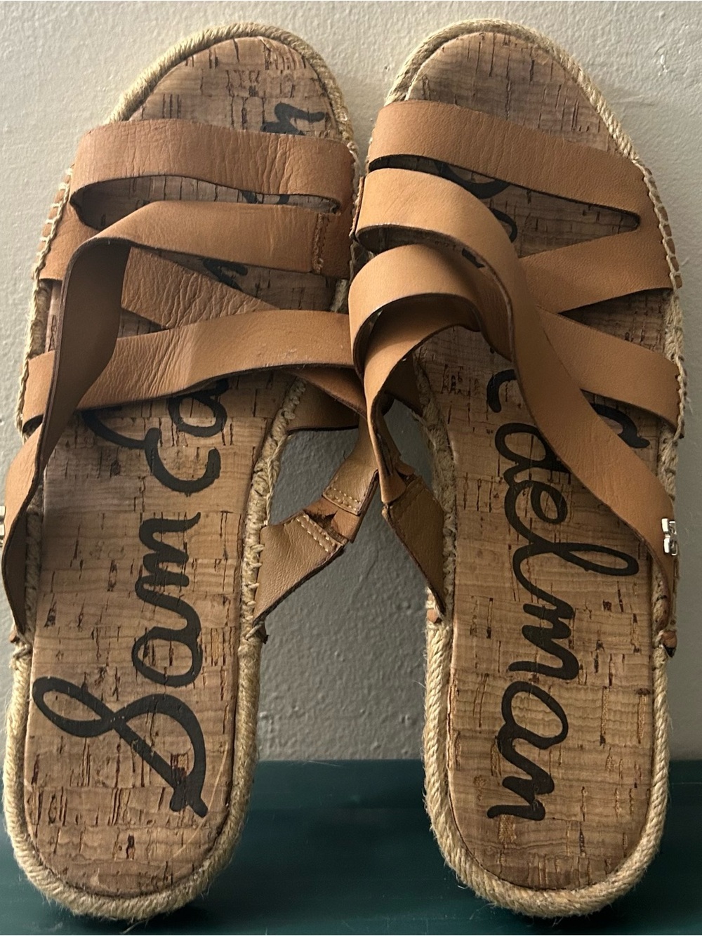 Sam Edelman Averie Espadrille Slide Sandal | Size 9 | Tan Leather Cork